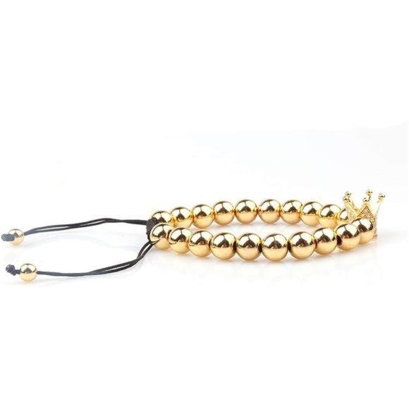 Luxury CZ Imperial Crown Braided Copper Bracelets 8mm Micro Pave Cubic Zirconia - Picture 3 of 8